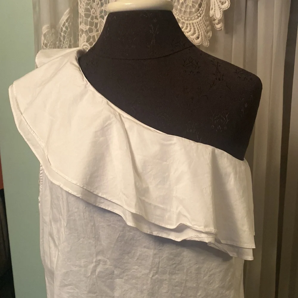 Vince Camuto Cotton Stretch Weave One Shoulder White Top Sz XL EUC